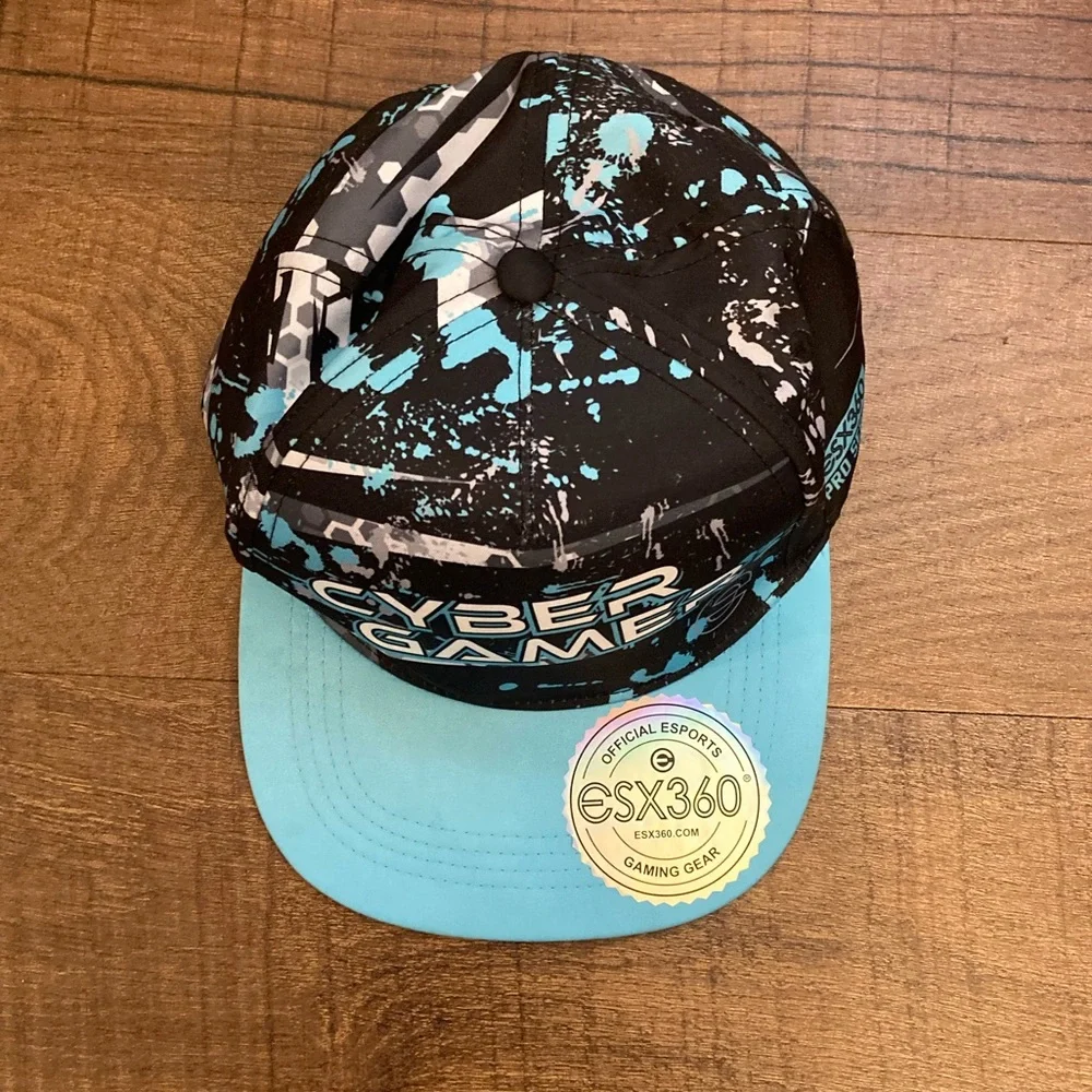 Kids ‘Cyber Gamer’ Snapback Cap in Black and Light Blue NWOT